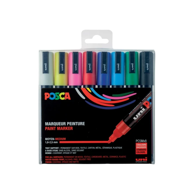Paintmarker Uni POSCA PC5M medium assorti set à 8 stuks