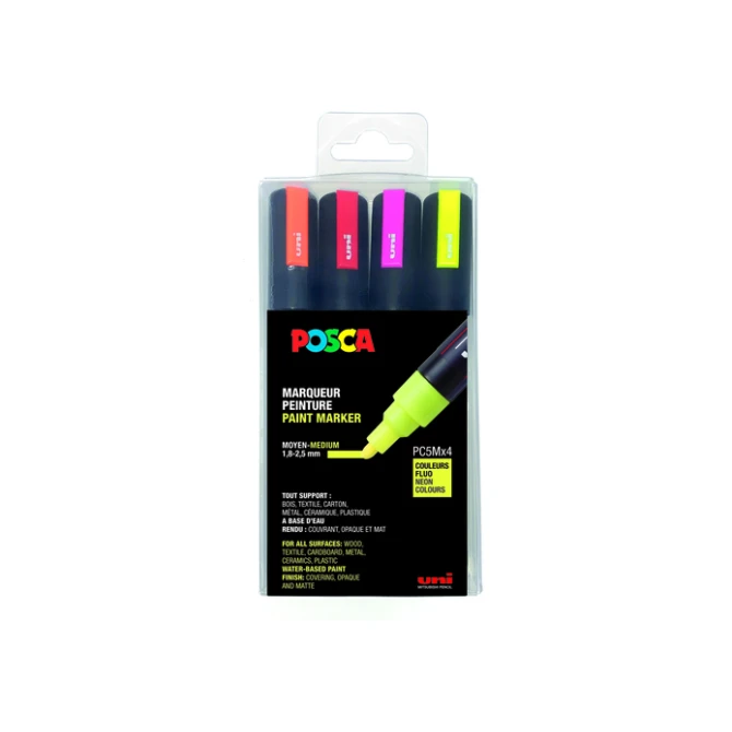 Paintmarker Uni POSCA PC5M medium fluor assorti set à 4 stuks