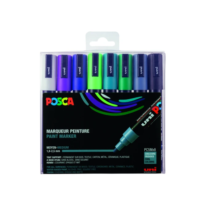 Paintmarker Uni POSCA PC5M medium koel assorti set à 8 stuks