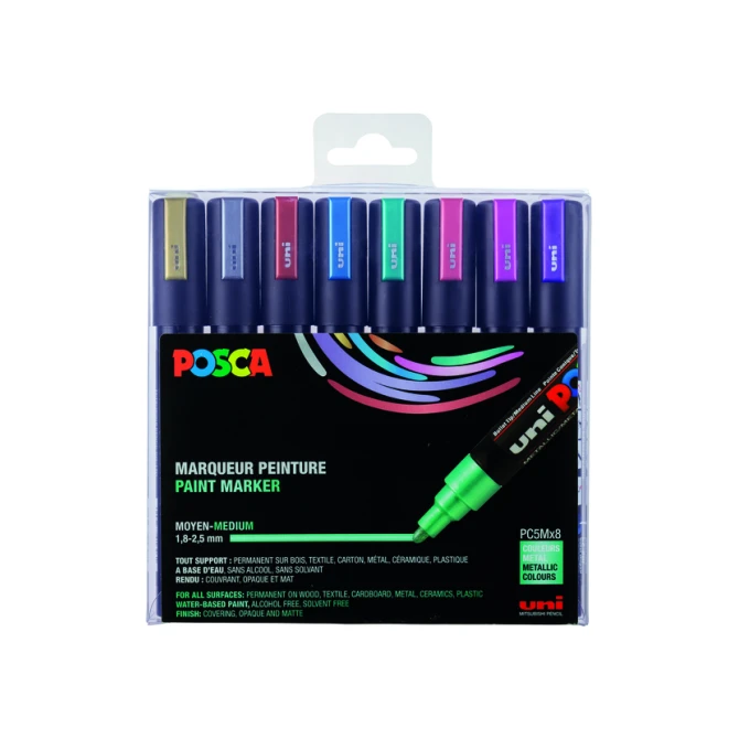 Paintmarker Uni POSCA PC5M medium metallic assorti set à 8 stuks