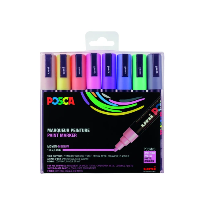 Paintmarker Uni POSCA PC5M medium pastel assorti set à 8 stuks