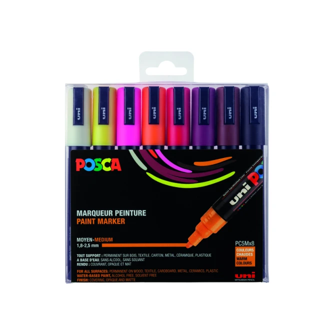 Paintmarker Uni POSCA PC5M medium warm assorti set à 8 stuks