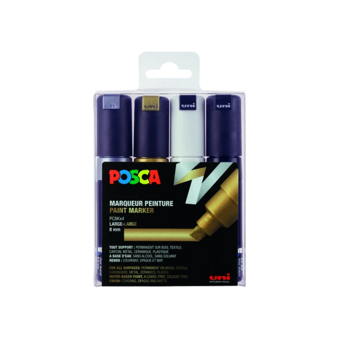 Paintmarker Uni POSCA PC8K breed schuin assorti set à 4 stuks