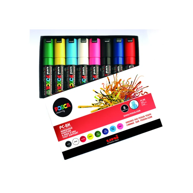 Paintmarker Uni POSCA PC8K breed schuin assorti set à 8 stuks