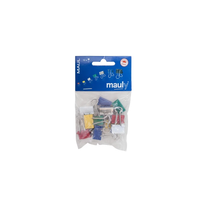 Papierklem MAUL 215 foldback 19mm capaciteit 7mm assorti 12 stuks