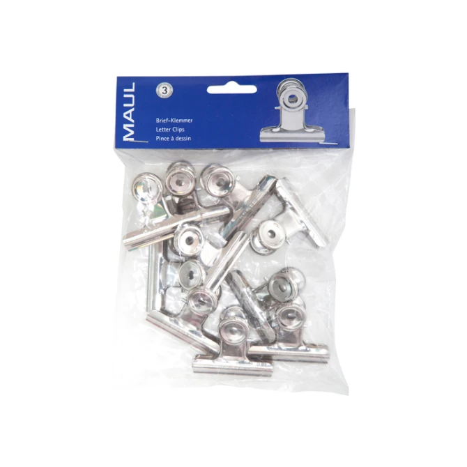 Papierklem MAUL Bulldog 50mm capaciteit 20mm zilver 10 stuks