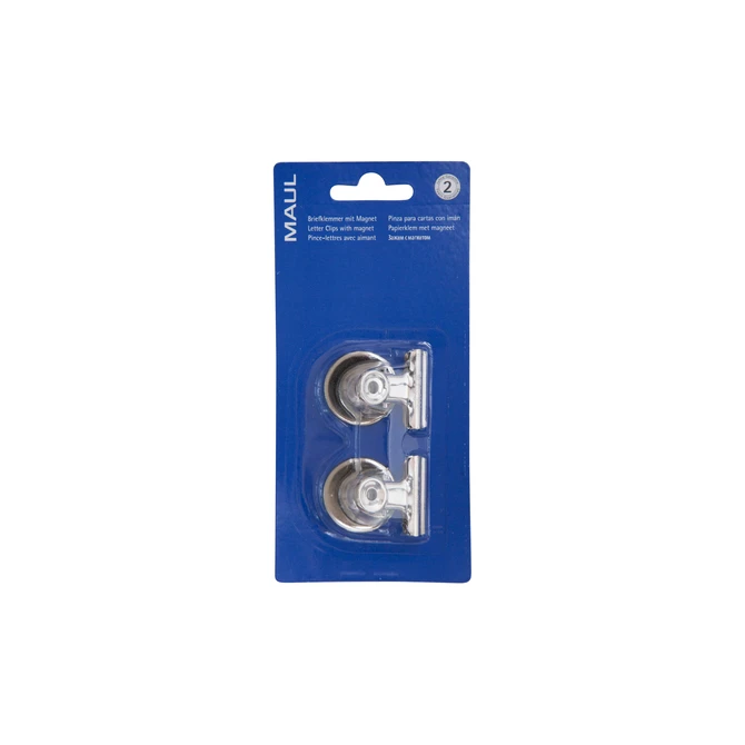 Papierklem MAUL Bulldog met magneet 30mm zilver 2 stuks
