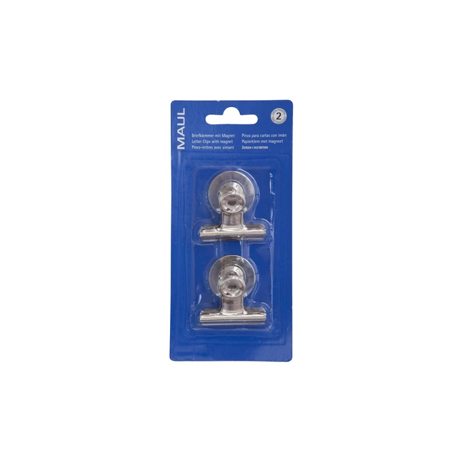 Papierklem MAUL Bulldog met magneet 40mm zilver 2 stuks