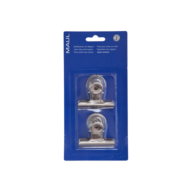 Papierklem MAUL Bulldog met magneet 52mm zilver 2 stuks