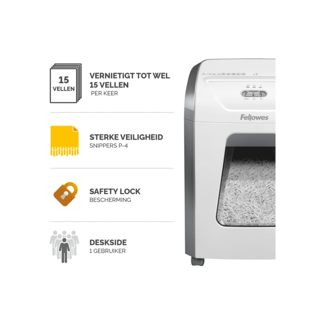 Papiervernietiger Fellowes Powershred 15C snippers 4x40mm wit