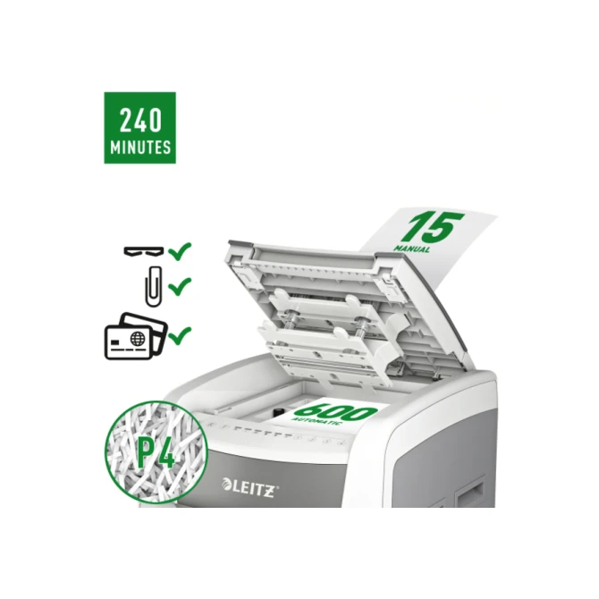 Papiervernietiger Leitz IQ Auto+ Pro 600 P4 snippers 4x28mm
