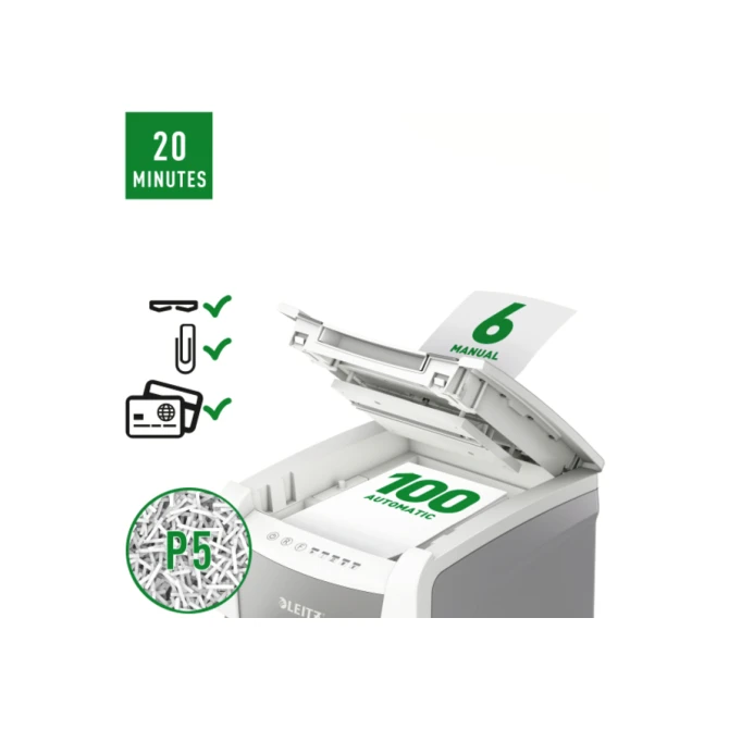 Papiervernietiger Leitz IQ Auto+ Small Office 100 P5 snippers 2x15mm
