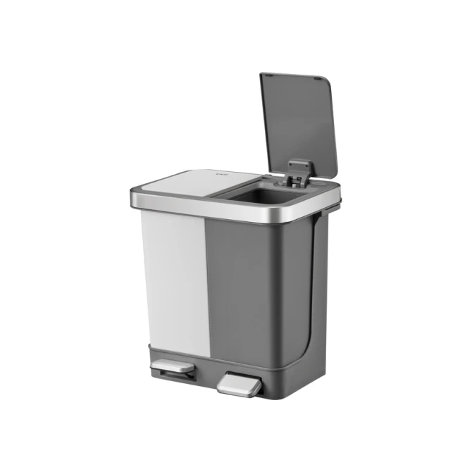 Pedaalemmer EKO Hana Duo Recycling 2x10 liter grijs wit