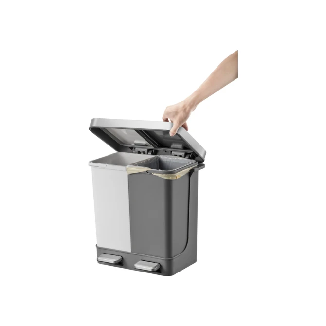 Pedaalemmer EKO Hana Duo Recycling 2x10 liter grijs wit