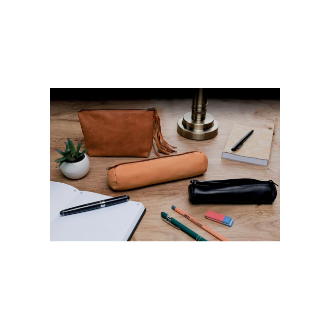 Pennenetui Oxford 22x6cm leer rond naturel