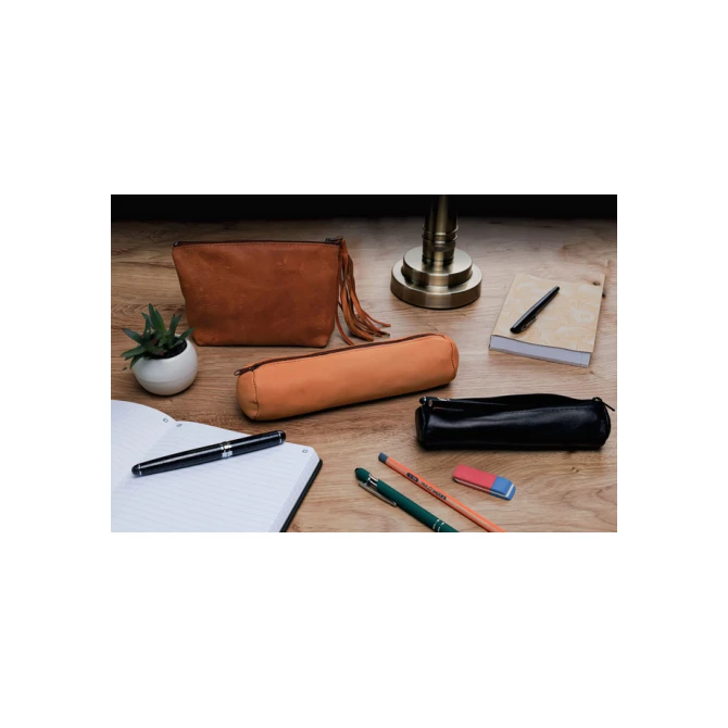 Pennenetui Oxford 22x6cm leer rond zwart
