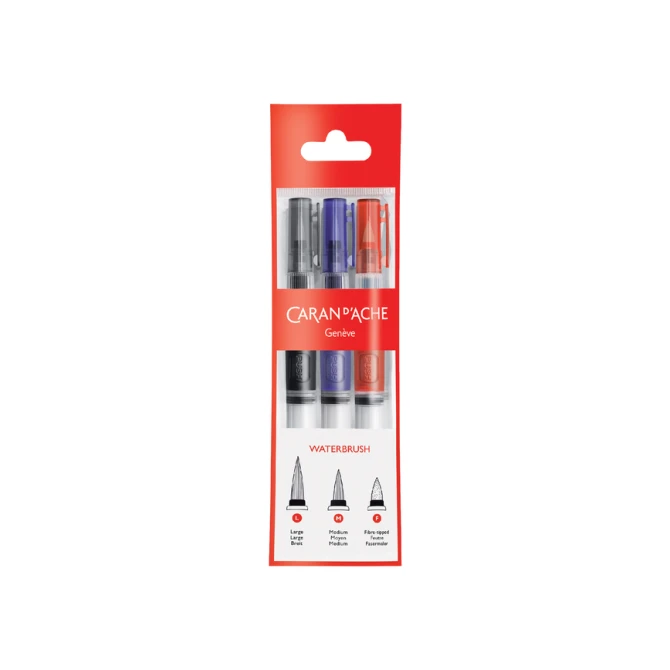 Penseel Caran d'Ache medium, breed , fibre tip set à 3st
