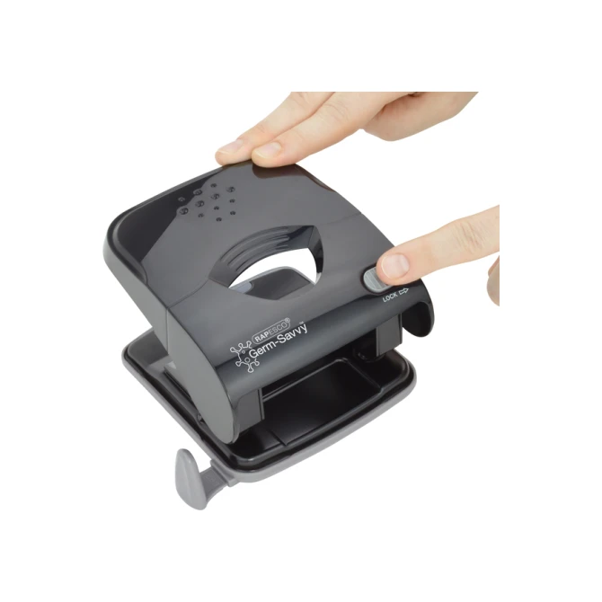 Perforator Rapesco Germ-Savvy Less Effort Eco X5-40ps antibacterieel 2-gaats zwart