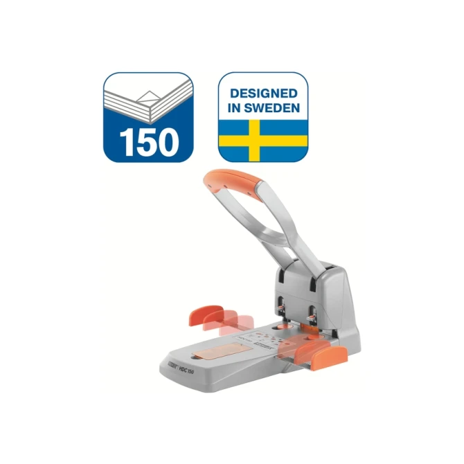 Perforator Rapid Supreme HDC150/2 heavy duty 2-gaats 150 vel zilver/oranje