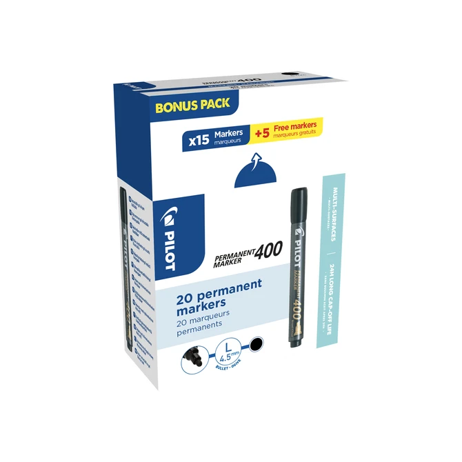 Permanent marker PILOT 400 schuin breed zwart 15+5 gratis