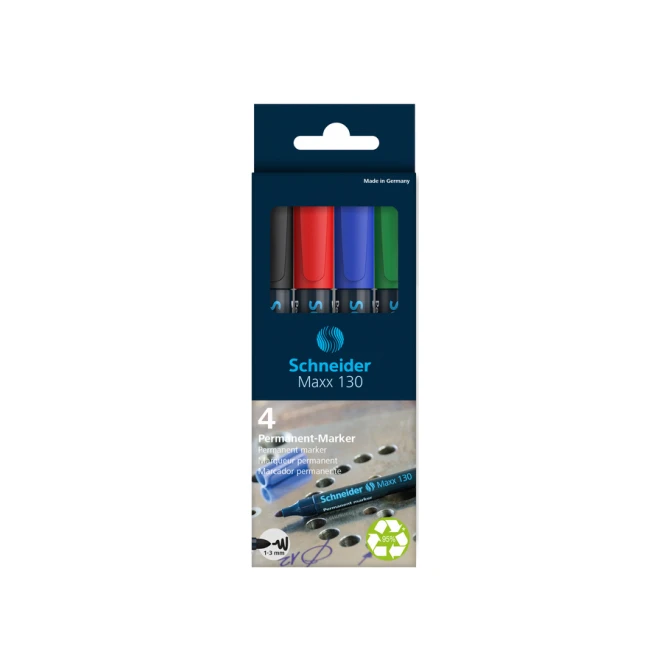 Permanent marker Schneider Maxx 130 rond 1-3mm assorti 4 stuks