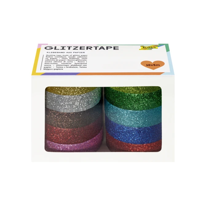 Plakband Folia glitter 5mx15mm 10 stuks 10 kleuren