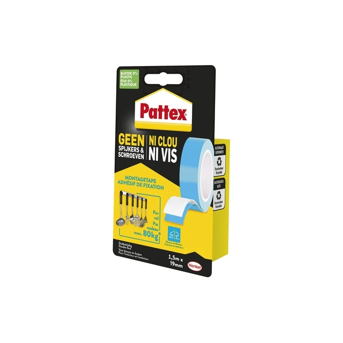 Plakband Pattex Super montage 20kg dubbbelzijdig voor binnen
