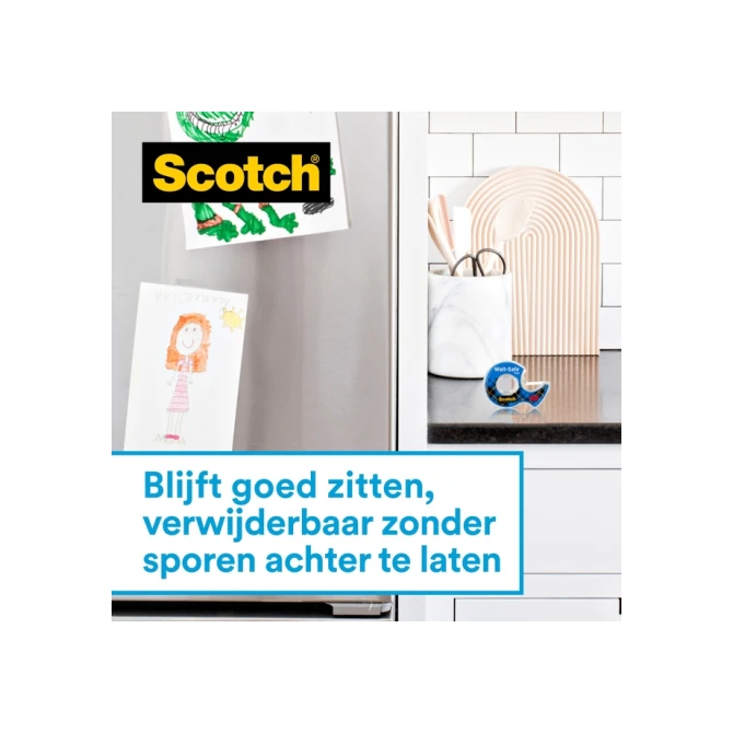 Plakband Scotch 19mmx16.5m Wall Safe + handdispenser