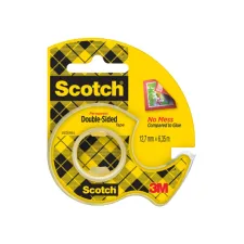 Plakband Scotch 665 12mmx6.3m dubbelzijdig + afroller