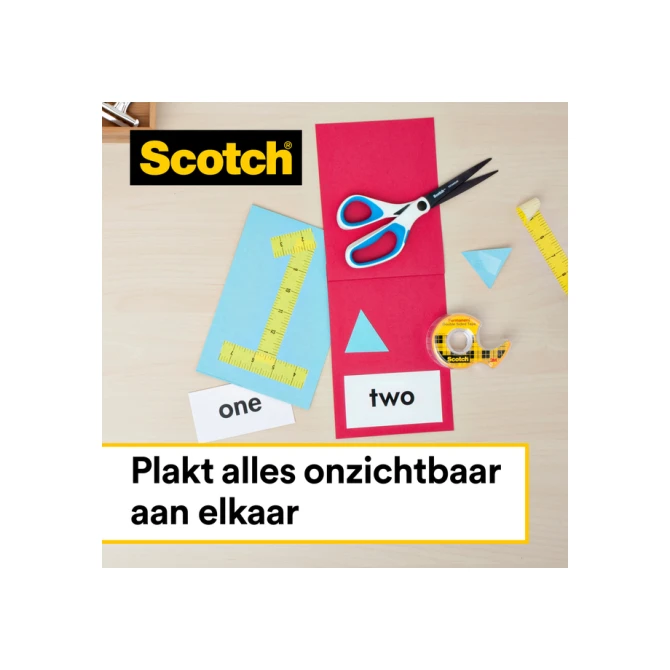 Plakband Scotch 665 12mmx6.3m dubbelzijdig + afroller