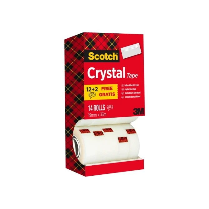 Plakband Scotch Crystal 600 19mmx33m transparant 12+2 gratis