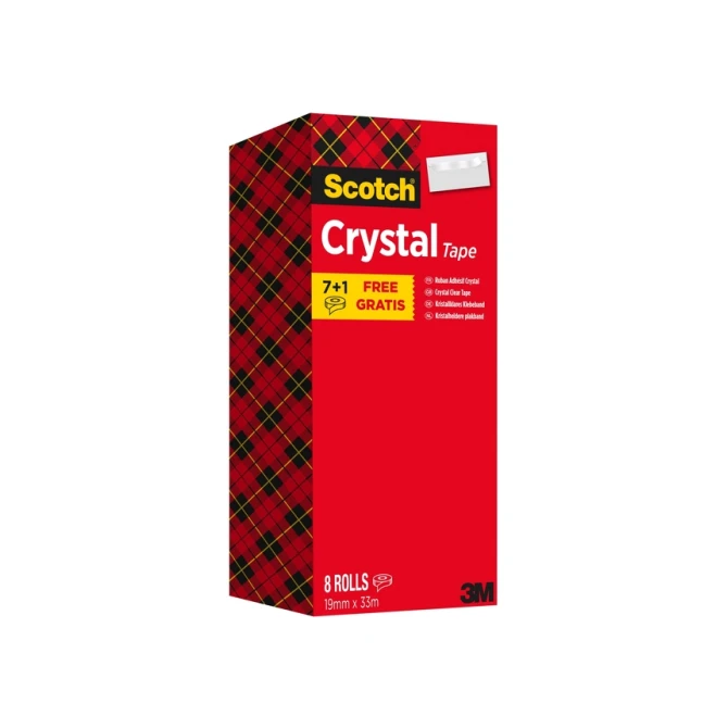 Plakband Scotch Crystal 600 19mmx33m transparant 7+1 gratis