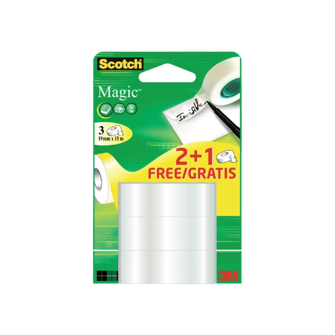 Plakband Scotch Magic 19mmx15m 2+1 gratis onzichtbaar 3 rollen