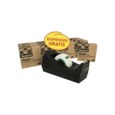 Plakband Scotch Magic 810 19mmx33m transparant 14 rollen + plakbandhouder zwart
