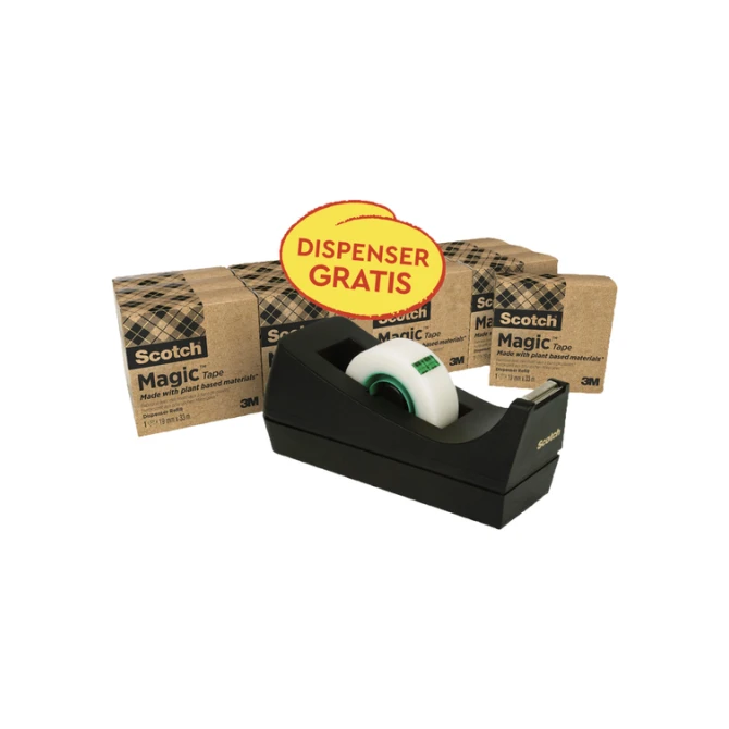 Plakband Scotch Magic 810 19mmx33m transparant 14 rollen + plakbandhouder zwart