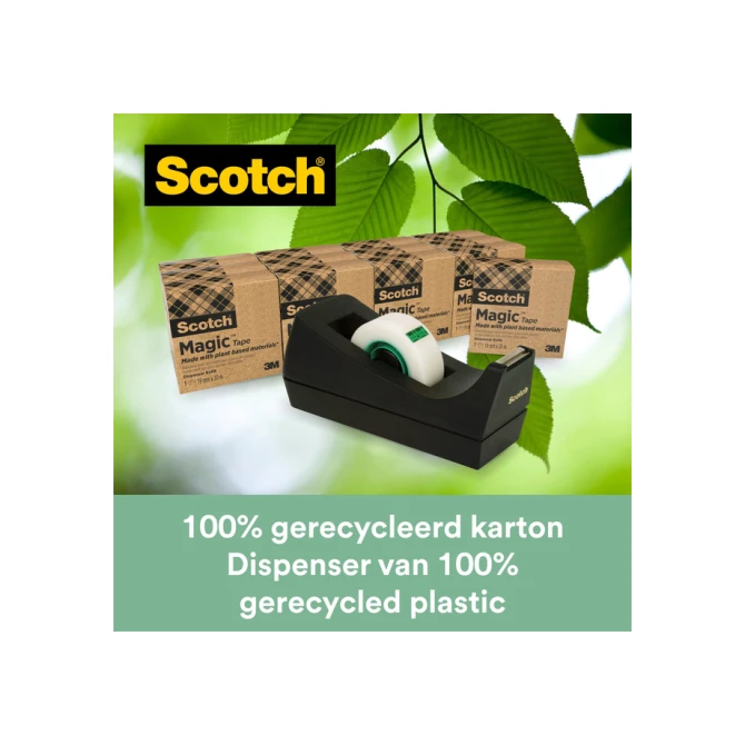 Plakband Scotch Magic 810 19mmx33m transparant 14 rollen + plakbandhouder zwart