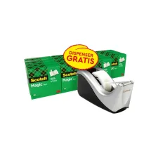 Plakband Scotch Magic 819 19mmx33m mat + plakbandhouder zilver 16 rollen