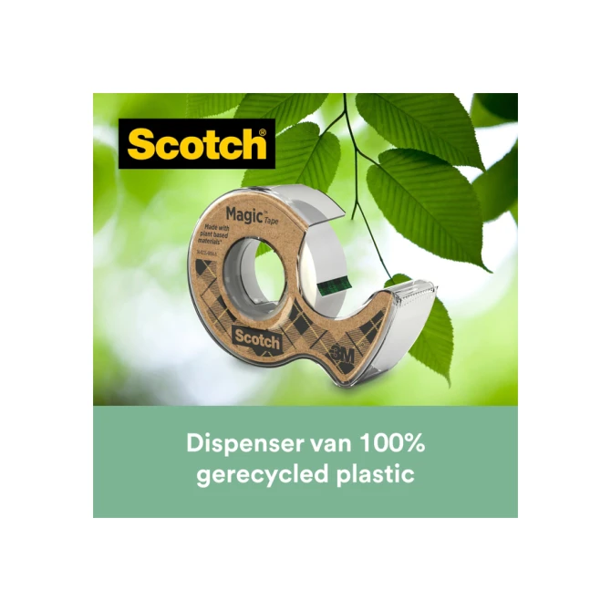 Plakband Scotch Magic 919 19mmx20m transparant + gerecyclede afroller