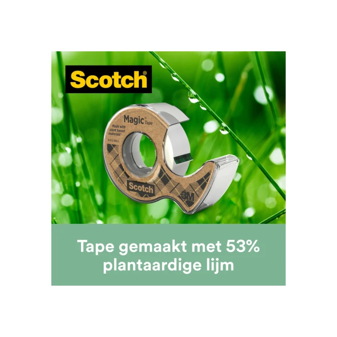 Plakband Scotch Magic 919 19mmx20m transparant + gerecyclede afroller