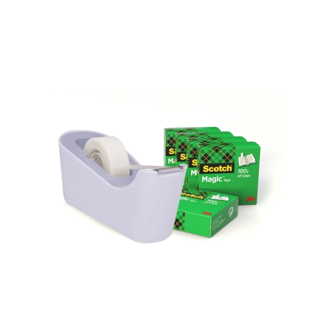 Plakbandhouder Scotch C18 lavendel + 6 rollen magic tape 19mmx33m