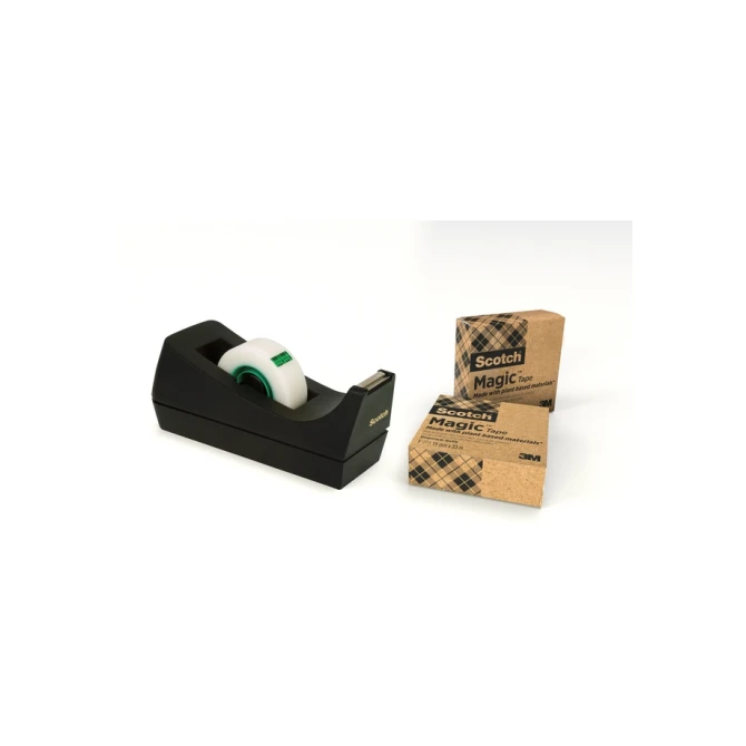 Plakbandhouder Scotch C38 recycled zwart + 3rol magic tape 900 19mmx33m