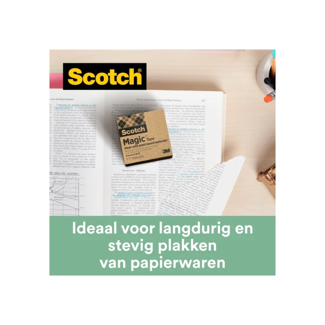 Plakbandhouder Scotch C38 recycled zwart + 3rol magic tape 900 19mmx33m