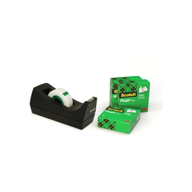 Plakbandhouder Scotch C38 zwart + 4 rollen magic tape 19mmx33m