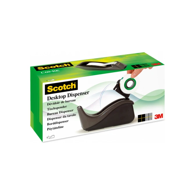 Plakbandhouder Scotch C60 zwart + 1rol magic tape 19mmx33m