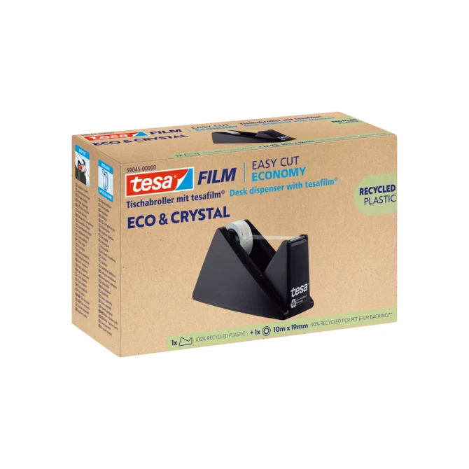 Plakbandhouder Tesa eco&crystal 59045 zwart met 1 rol tape 19mmx10m