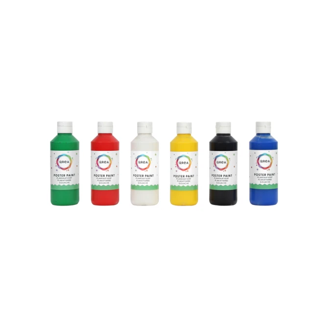 Plakkaatverf Qrea set à 6 standaard kleuren 250ml