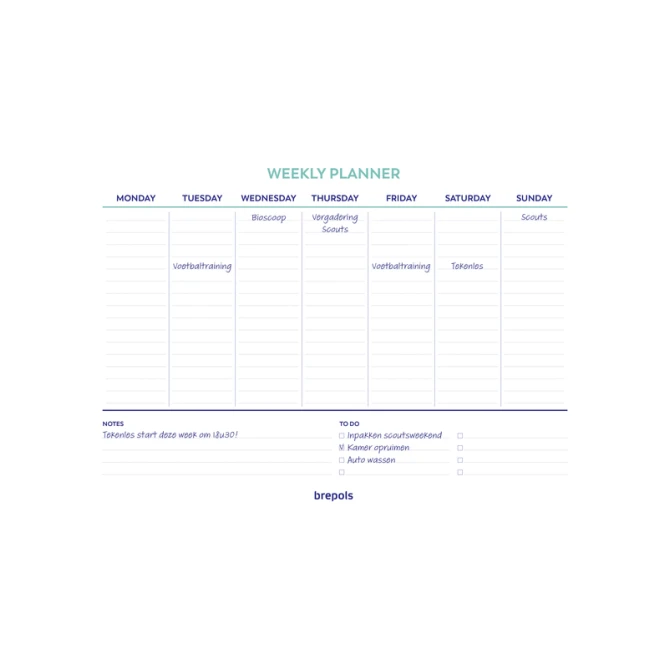 Planner Brepols Weekly A4 7dagen/1pagina horizontaal assorti