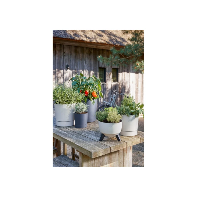 Plantenpot Mica Coco met schotel rond hoogte 23,5 Ø22,5 cm grijs