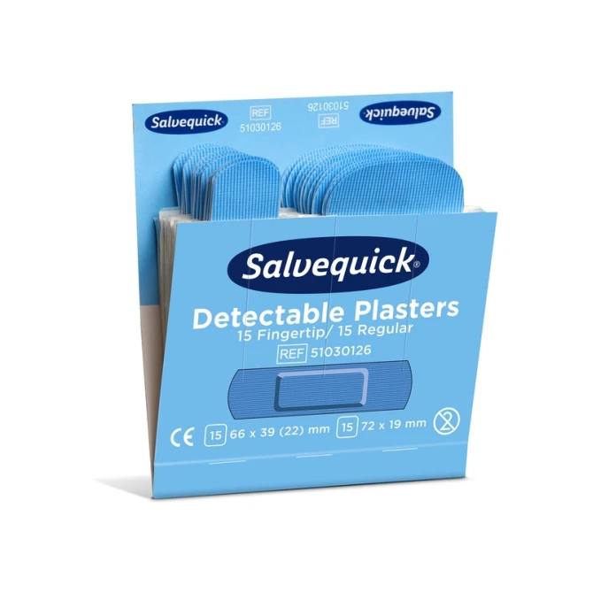 Pleisters Salvequick blauw detectabel mix 6x 30 stuks