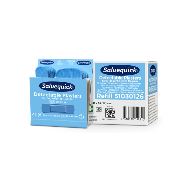 Pleisters Salvequick blauw detectabel mix 6x 30 stuks